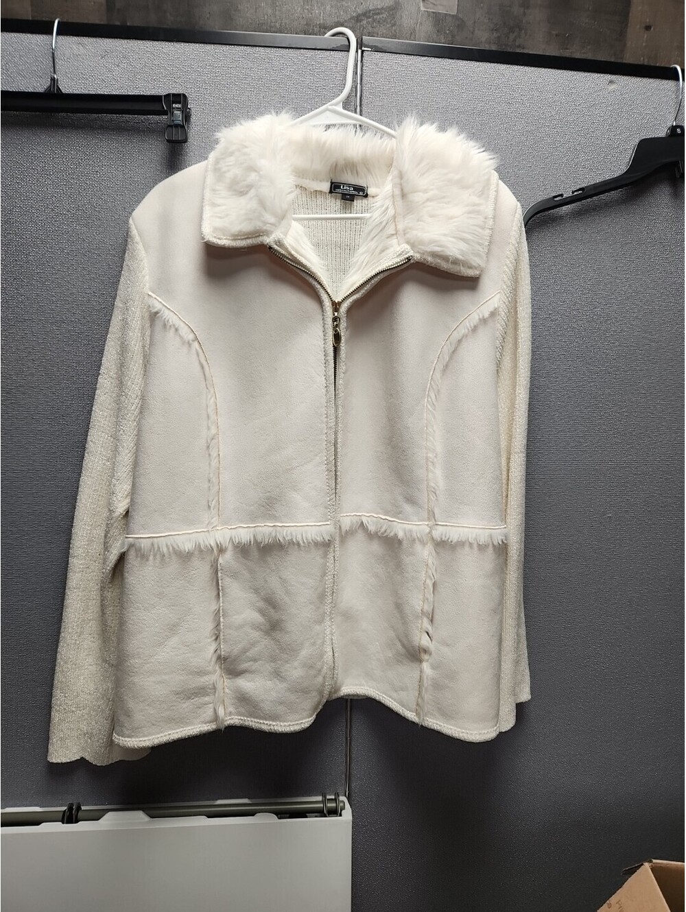 Womens Off White Lisa International Sherling Y2K Jacket Sz 1X Faux Suede Cream